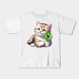 Clover Cat St Patricks Day Kids T-Shirt